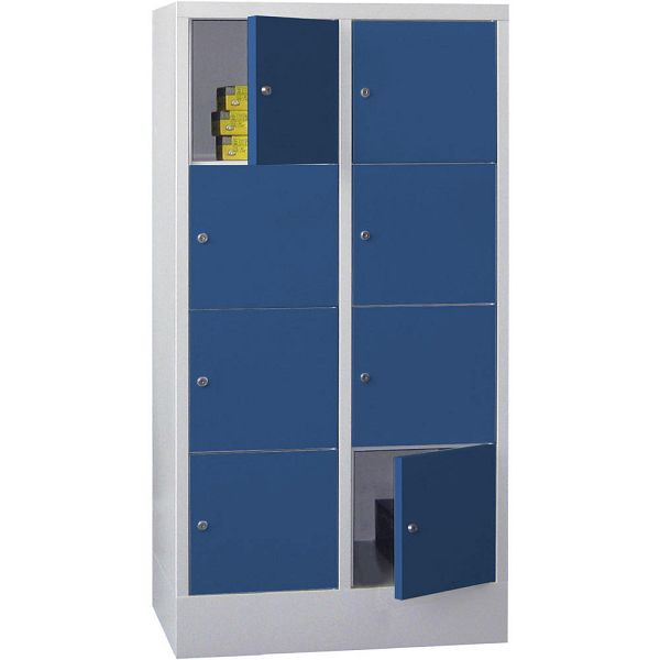 Deskin Schließfachschrank CLASSIC mit glatten Türen, Korpus lichtgrau, Türen enzianblau, H 1518 x B 800 x T 500 mm, 264152
