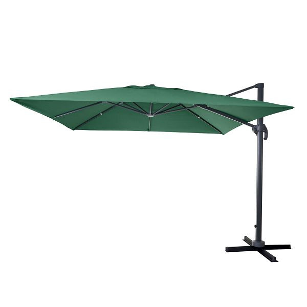 Mendler Gastronomie-Ampelschirm HWC-A96, Sonnenschirm 3x3m (Ø4,24m) Polyester Alu/Stahl 23kg, dunkelgrün ohne Ständer, drehbar, 153408+153438+122472