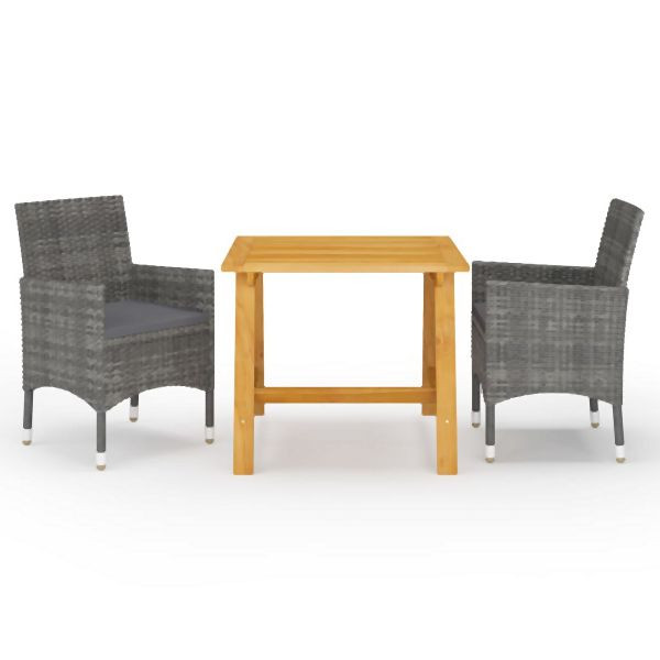 vidaXL 3-tlg. Garten-Essgruppe Grau, Massivholz, 3068684