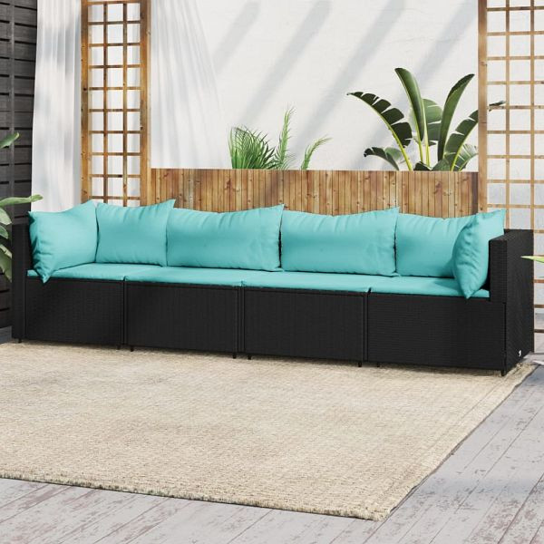 vidaXL 4-teilig Garten-Lounge-Set mit Kissen Schwarz Poly Rattan, 319800