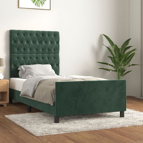 vidaXL Bettgestell mit Kopfteil Dunkelgrün 90x200 cm Samt, 3125919