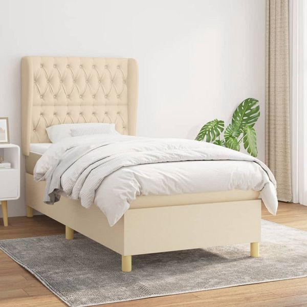 vidaXL Boxspringbett mit Matratze Creme 100x200 cm Stoff, 3128746