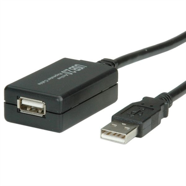 VALUE USB 2.0 Verlängerung, aktiv, mit Repeater, schwarz, 12 m, 12.99.1110