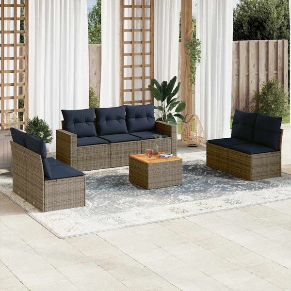vidaXL 8-teilige Garten-Sofagarnitur mit Kissen Grau Poly Rattan, 3256411