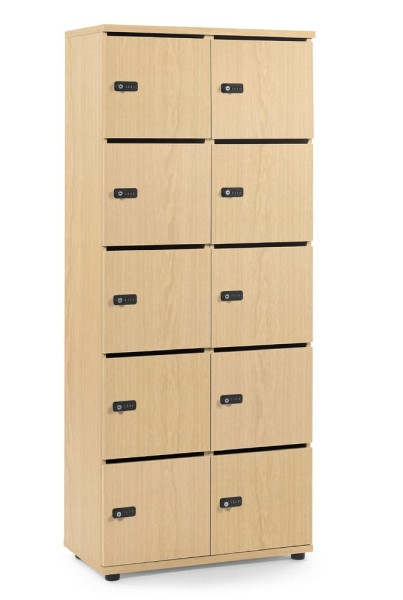 Deskin Schließfachschrank OFFICE-LINE mit 10 Fächern, Buchedekor, 800 x 420 x 1890 mm, mit Posteinwurf, 10 Abteile, Korpus: Buchedekor, 290120