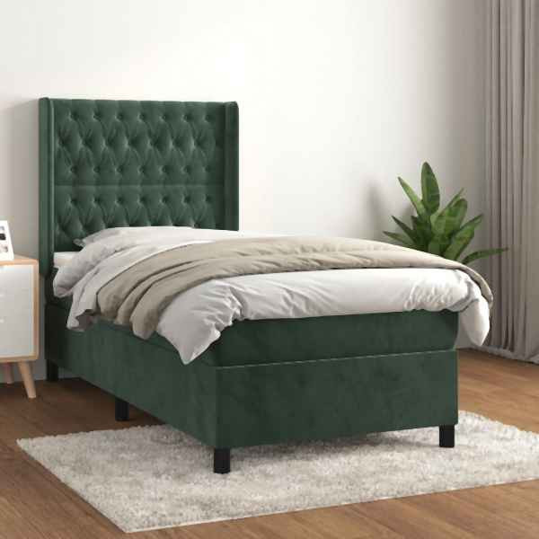 vidaXL Boxspringbett mit Matratze Dunkelgrün 90x190 cm Samt, 3132834