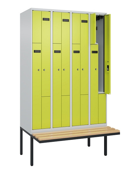 C+P Z-Spind Evolo PLUS, Bank, 8 Fächer, 2120x1200x815mm, 7035/0024, Zylinderschloss, Sitzfläche Holz, 0490437-408 S10042