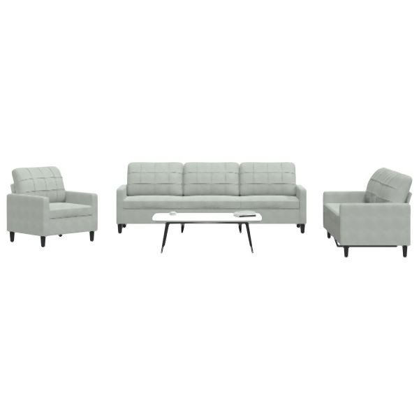 vidaXL 4-tlg. Sofagarnitur mit Kissen Hellgrau Samt, 3278441