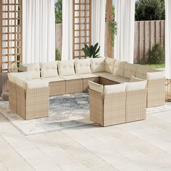 vidaXL 13-teilig Garten-Sofagarnitur mit Kissen Beige Poly Rattan, 3250387
