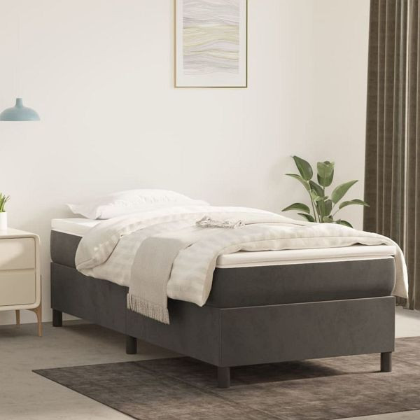 vidaXL Boxspringbett mit Matratze Dunkelgrau 90x190 cm Samt, 3144652