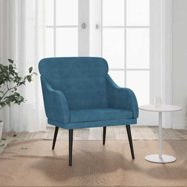 vidaXL Sessel Blau 63x76x80 cm Samt, Füllung: Schaumstoff, 351444