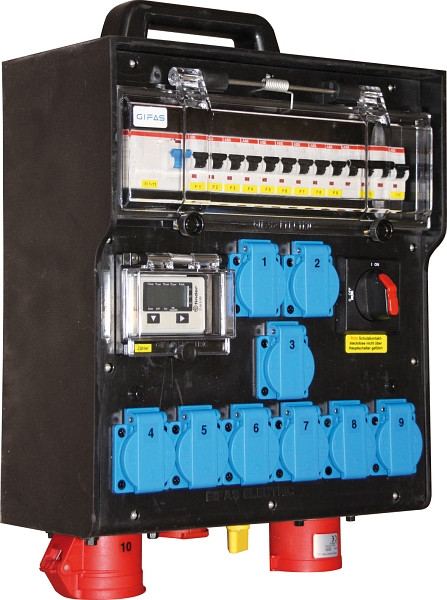 GIFAS Vollgummi-Verteiler Typ 7700, 1x CEE 16/400, 10x Schuko, LS, FI, Zähler, HS, 289057