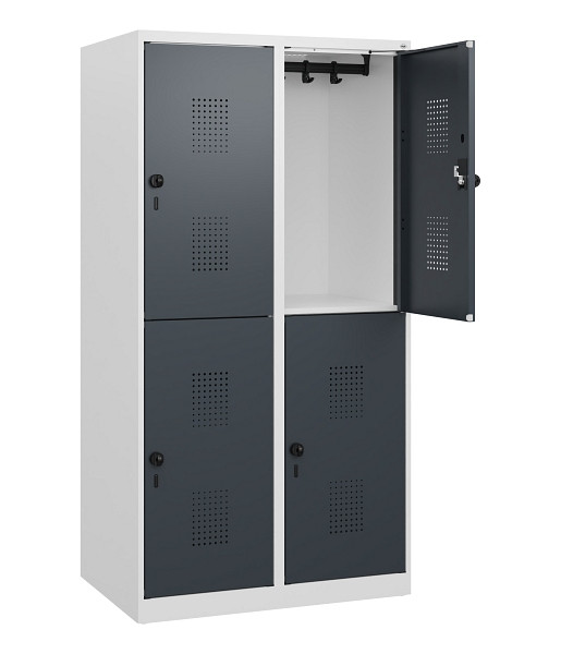 C+P Doppelstöckiger Spind Evolo PLUS, 4 Fächer, 1530x800x500mm, 7035/7016, Drehriegel, 0493005-22 S10012