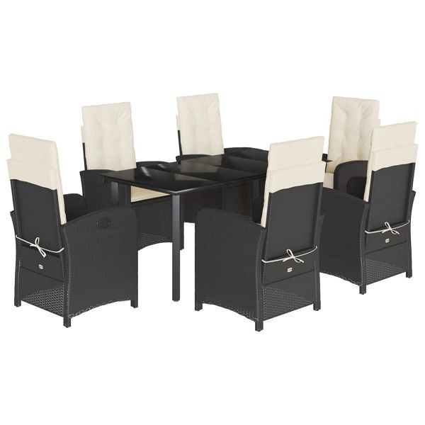 vidaXL 7-teilig Garten-Essgruppe mit Kissen Schwarz Poly Rattan, 3212305