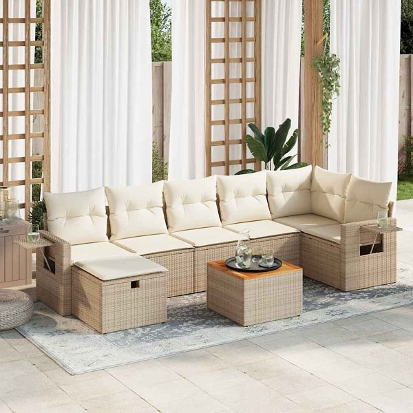vidaXL 8-tlg. Garten-Sofagarnitur mit Kissen Beige Poly Rattan, 3325824