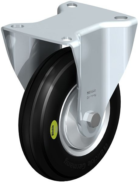 Blickle B-VW 125R-FA Stahlblech-Bockrolle, mittelschwere Ausführung, mit Anschraubplatte, Weichgummi, Schwarz, 748568