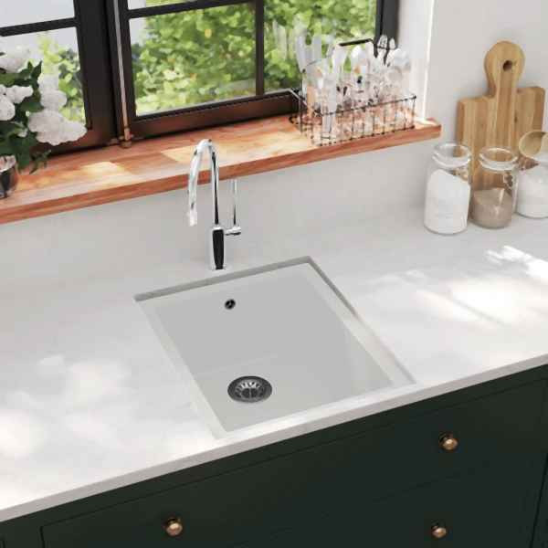 vidaXL Küchenspüle mit Überlauf Weiß Granit, 147076, 8720286042144