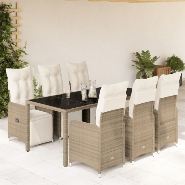 vidaXL 7-tlg. Garten-Bistro-Set mit Kissen Braun Poly Rattan, 3277213