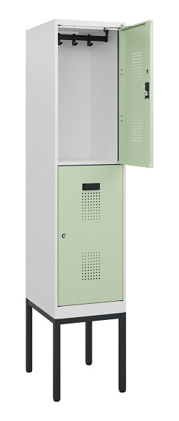 C+P Doppelstock-Spind Evolo PLUS, Gestell, 2 Fächer, 1950x400x500mm, 9016/6019, Zylinderschloss, 0493305-12 S10051
