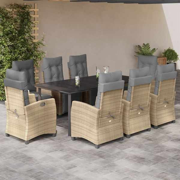 vidaXL 9-teilig Garten-Essgruppe mit Kissen Beigemischung Poly Rattan, 3213029