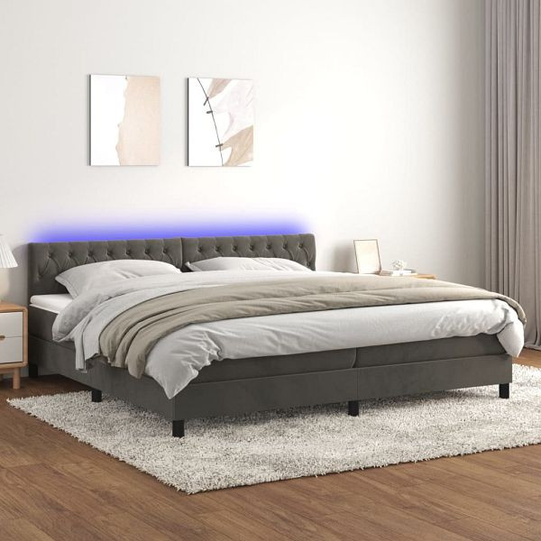 vidaXL Boxspringbett mit Matratze & LED Dunkelgrau 200x200 cm Samt, 3134604