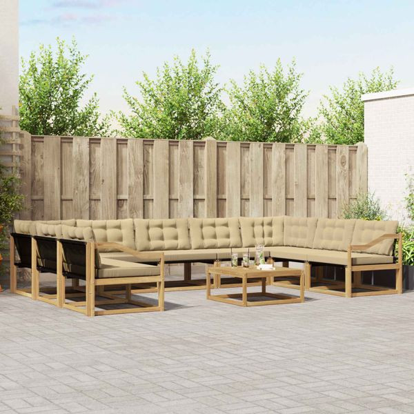 vidaXL Outdoor-Sofagarnitur mit Kissen 10-teilig Weiß und Beige, 3389103