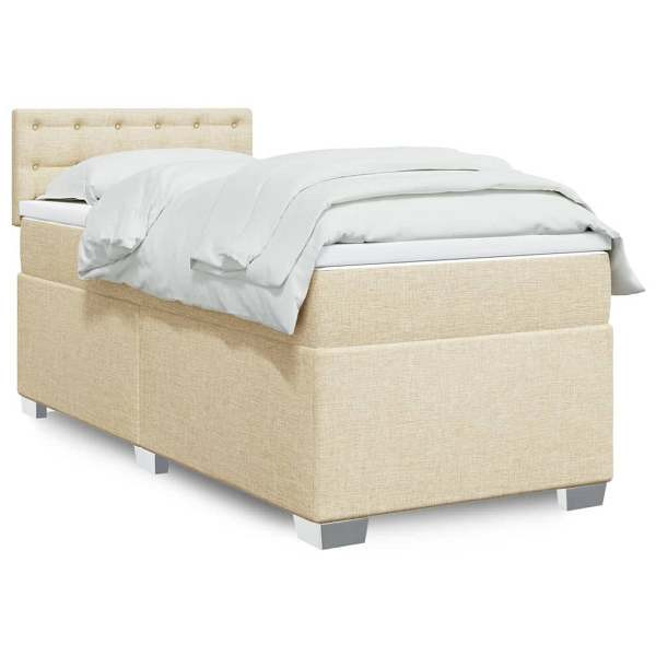 vidaXL Boxspringbett mit Matratze Creme 90x200 cm Stoff, 3285790