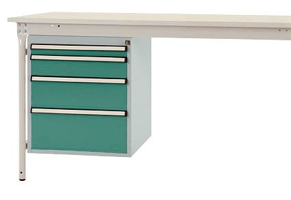 Manuflex Gehäuse-Unterbau stationär, Nutzhöhe 500 mm mit 4 Schubfächer, für Tischtiefe 800 mm, graugrün, ZB4752.0001