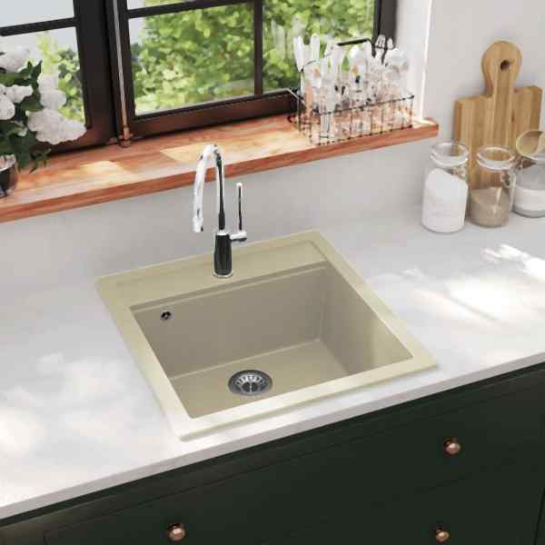 vidaXL Granitspüle Einzelbecken Beige, 144856, 8719883567679