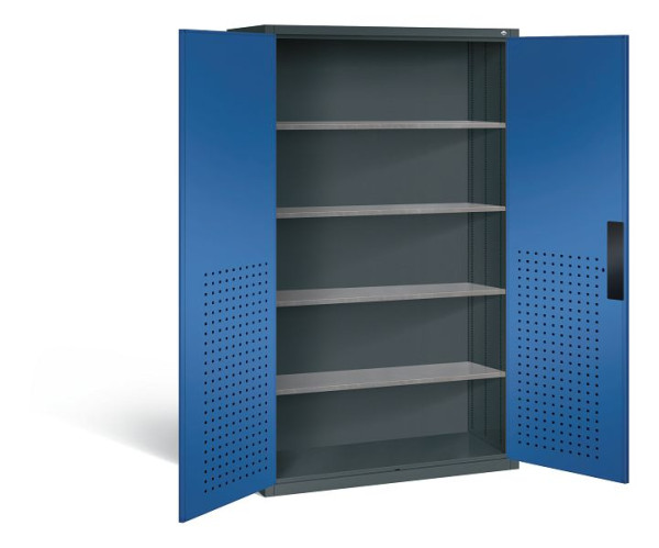 C+P Magazinschrank Serie 13, H1950xB1100xT535mm, Farbe: Anthrazitgrau / Enzianblau, Muldengriff, 130276-61 S10026