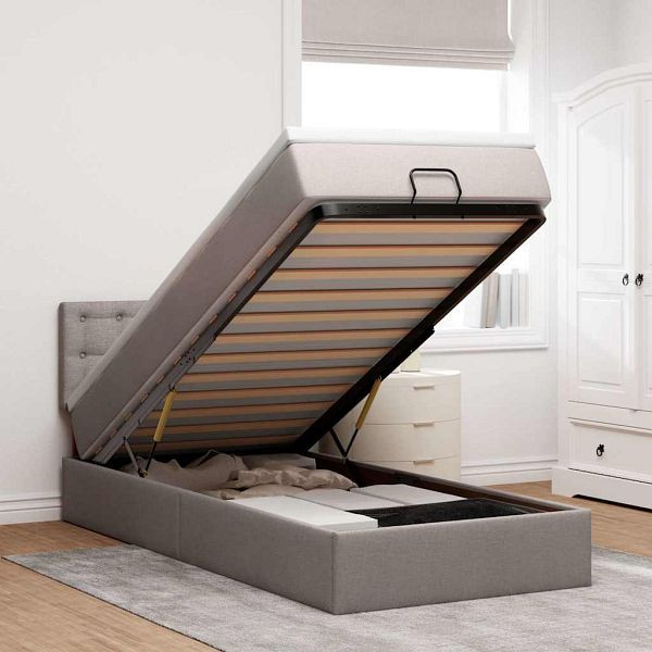 vidaXL Ottoman-Bett mit Matratze & LEDs Taupe 80x200 cm Stoff, 3312433