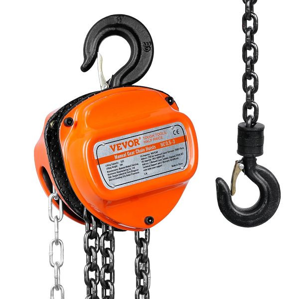 VEVOR Flaschenzug 0,5T Tragkraft Kettenzug 2,8m Hubhöhe Seilzug mit mit 360° drehbarer Haken, SJXSLH12T10FT5YE7V0