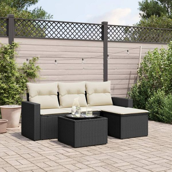 vidaXL 5-teilig Garten-Sofagarnitur mit Kissen Schwarz Poly Rattan, 3218866