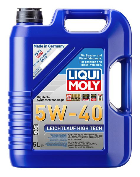 LIQUI MOLY Motoröl Leichtlauf High Tech 5W-40, Kanister Kunststoff, VE: 5 Liter, 3864