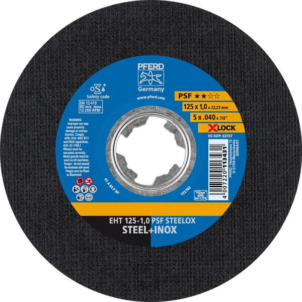 Pferd Trennscheibe EHT 125-1,0 PSF STEELOX/X-LOCK, VE: 25 Stück, 61721101