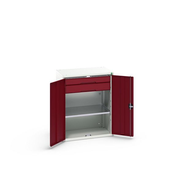 bott verso Flügeltürschrank mit Schubladen, mit 1 Fachboden und 2 Schubladen, BxTxH: 800 x 550 x 1000 mm, Lichtgrau / Purpurrot, 16926453.24