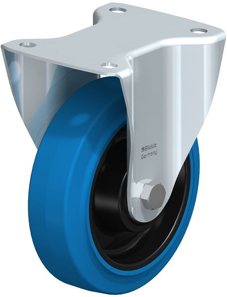 Blickle B-POEV 160KD-SB Stahlblech-Bockrolle, mittelschwere Ausführung, mit Anschraubplatte, Elastik-Vollgummi, Blau, 749082