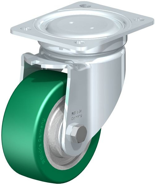 Blickle LU-GST 127K Stahlblech-Lenkrolle, schwere, geschlossene Ausführung, mit Anschraubplatte, Blickle Softhane®, Grün, 755099