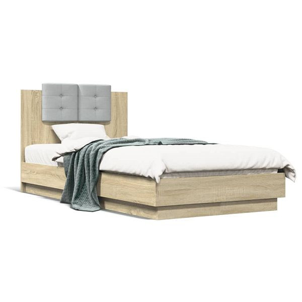 vidaXL Bettgestell mit Kopfteil Sonoma-Eiche 75x190 cm Holzwerkstoff, 3209977