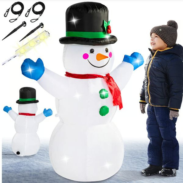 DEUBA Schneemann aufblasbar, Weihnachtsdekoration beleuchtet, 120 cm Höhe mit 3 LEDs, 107514