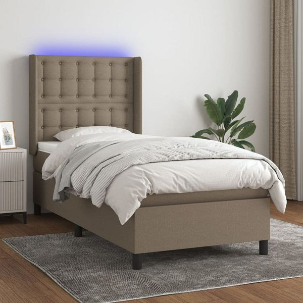 vidaXL Boxspringbett mit Matratze & LED Taupe 90x190 cm Stoff, 3138601