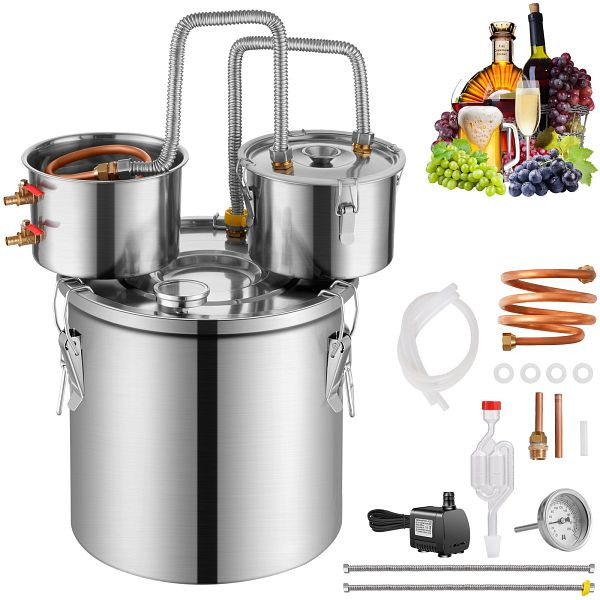 VEVOR Alkoholdestillieranlage 19L Destilliergerät Doppelkondensator, Silber, SLNTZLQYS5JL5CR5ZV2