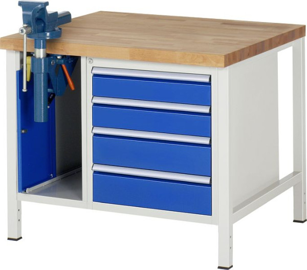 RAU Werkbank Serie 8000 - Gestell-Bauweise (Schweißgestell), 2 Unterbau-Container (Schraubstock, 4x Schublade), 1000x840x900 mm, 03-8185A2-109B4S.11