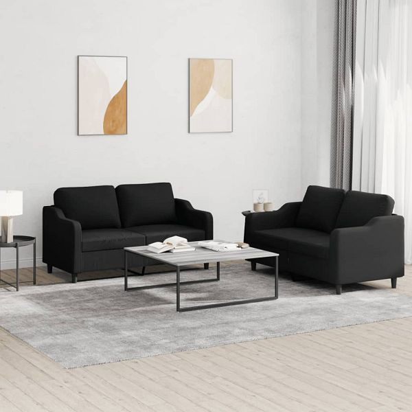 vidaXL 2-teilig Sofagarnitur mit Kissen Schwarz Stoff, 3201806