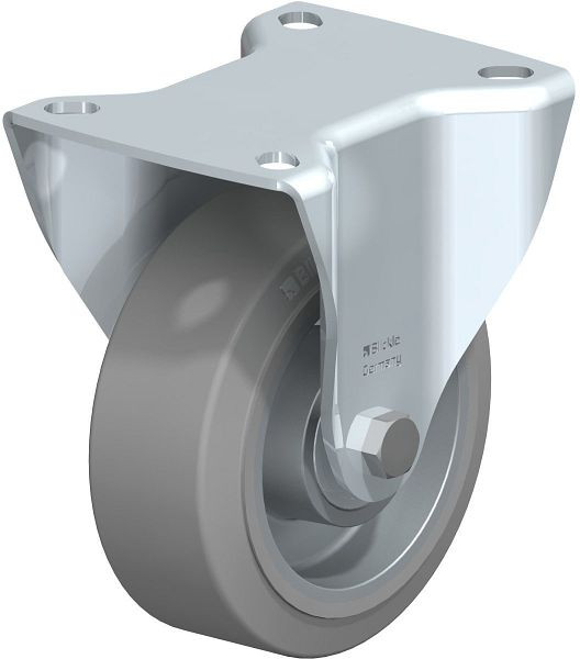 Blickle B-ALEV 100K-SG Stahlblech-Bockrolle, mittelschwere Ausführung, mit Anschraubplatte, Elastik-Vollgummi, Grau, 639930