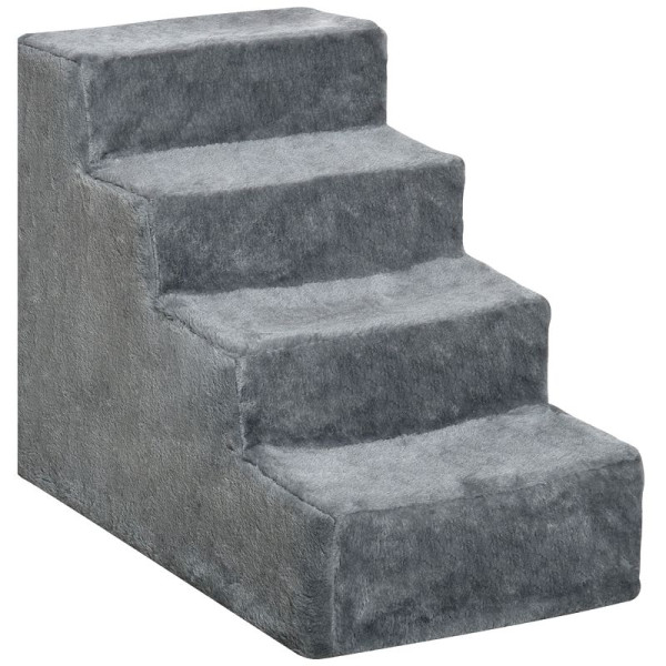 PawHut Hundetreppe 4-stufig, 35 cm Katzentreppe für Bett unf Sofa, für Hunde und Katzen bis 5 kg, Plüschoptik, Hellgrau, D06-091