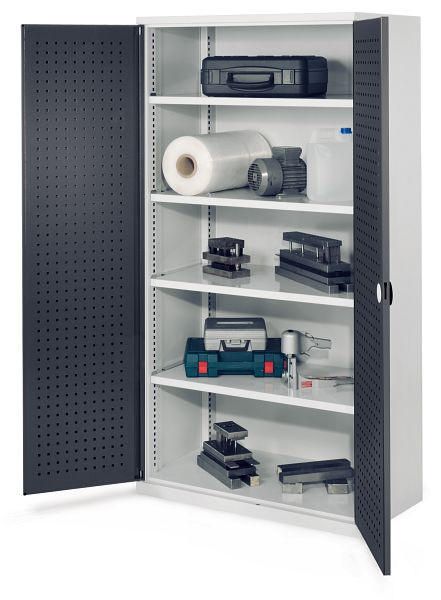 Kappes Schwerlastschrank ohne Mitteltrennwand, 1950 x 1000 x 600 mm, Mod 41, RAL7035/7016, Lochplattentür, 4 Fachböden verzinkt, 1462.02.3024