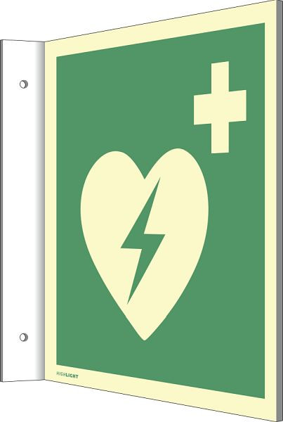 Moedel Fahnenschild Automatisierter externer Defibrillator, Kunststoff, nachleuchtend, 160-mcd, 200x200mm, 65635