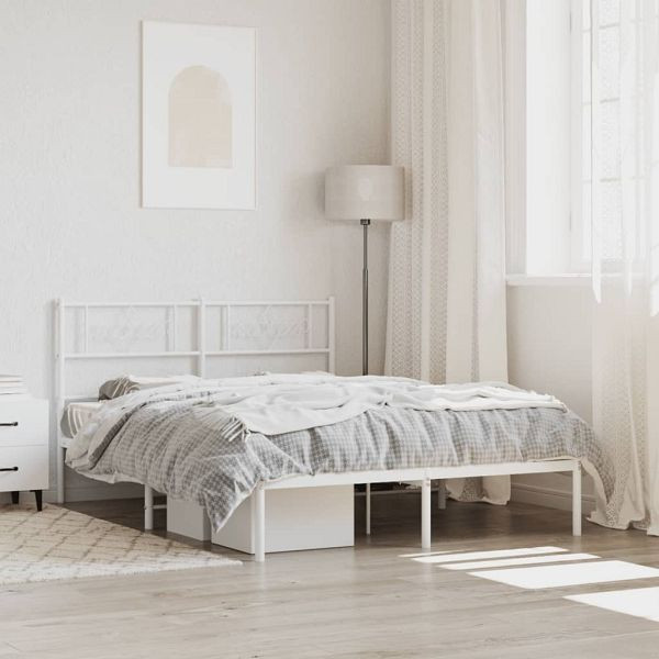vidaXL Bettgestell mit Kopfteil Metall Weiß 140x190 cm, 355316
