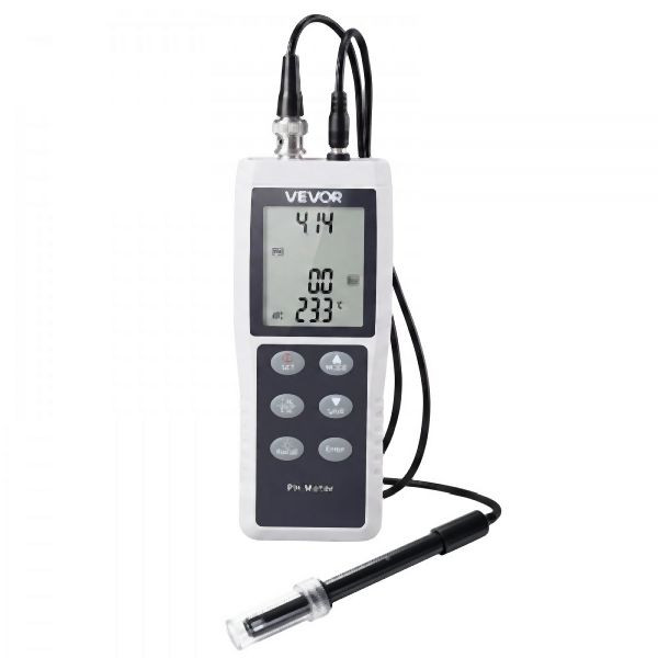 VEVOR pH-Meter, 0–14, Wasserdichte Sonde IP68, 3-Punkt-Kalibrierung, Tragbares Set mit Kalibrierpulver, Temp.-Sonde & Tasche, PHJSYSXZKPHCKNWNM001V9